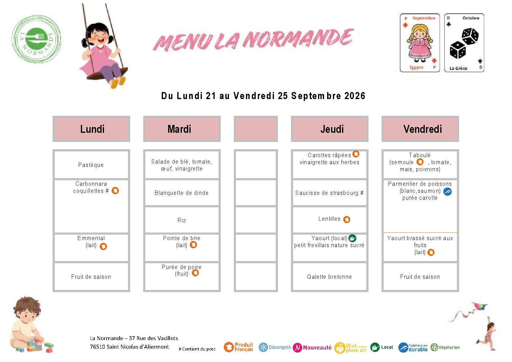 Menu scolaire